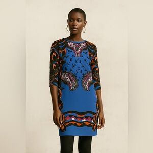 Etro Multicolor Silk 3/4 Sleeve Bold & Bright Print Shift Dress Size 42